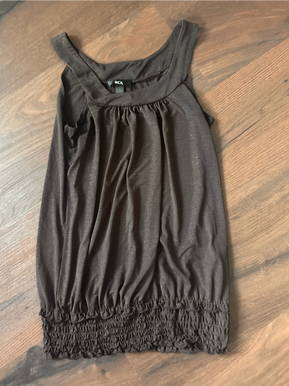 BCX Brown Shimmer Women's Scoop Neck Tank Top with Smocked Hem Size S